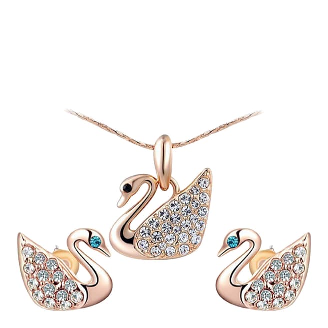 Ma Petite Amie Swan Necklace And Earrings Set with Swarovski Crystals