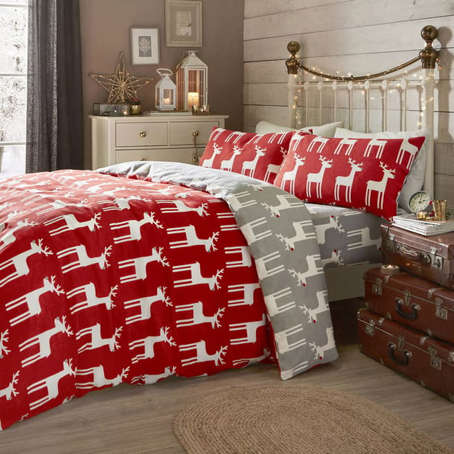 Fusion Christmas Reindeer Double Duvet Cover Set, Red