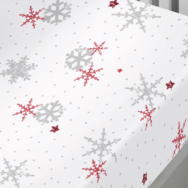 Fusion Christmas Snowflake Single Fitted Sheet, Red