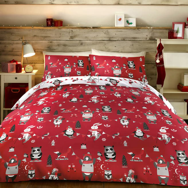 Fusion Christmas Party Single Duvet Cover Set, Red