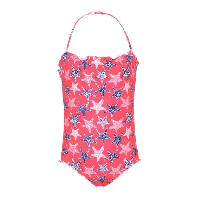 Sunuva Girls Ruched Swimsuit Neon Starfish - Hot Pink