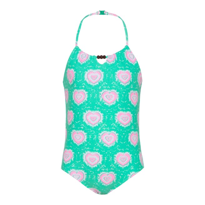 Sunuva Girls Green Tie Dye Hearts Beaded Swimsuit
