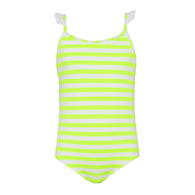 Sunuva Girls Frill Strap Swimsuit Waffle Stripe - Neon