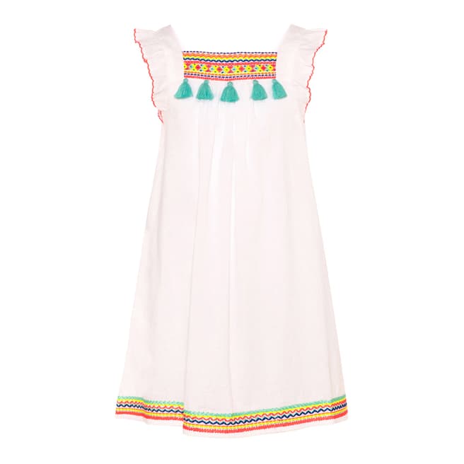 Sunuva Girls White Embroidered Tassel Dress
