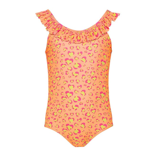 Sunuva Girls Orange Boho Leopard Frill Strap Swimsuit