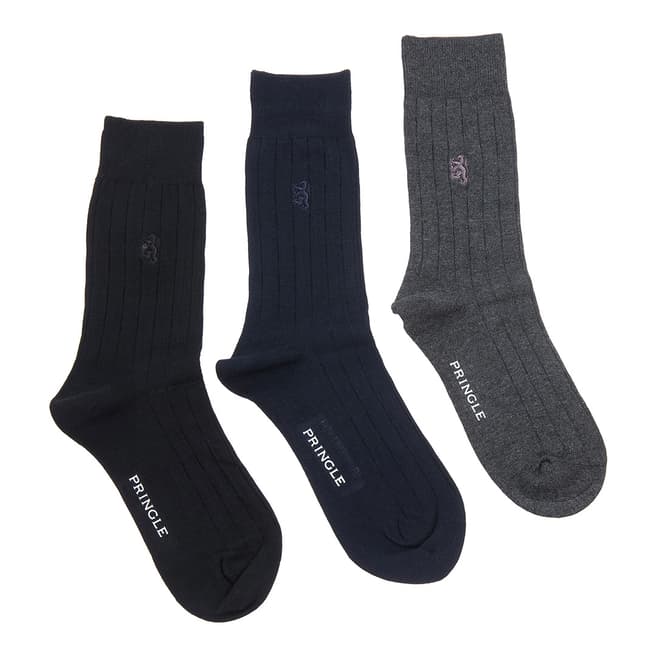Pringle Black Label Black/Navy/Grey Rib 3 Pack Bamboo Socks