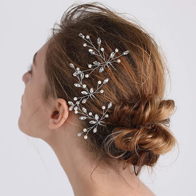 White label by Liv Oliver Rose Gold Plated Crystal and Pearl Leaf Design Hair Piece