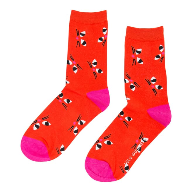 Lulu Guinness Orange Kooky Cat Ankle Socks