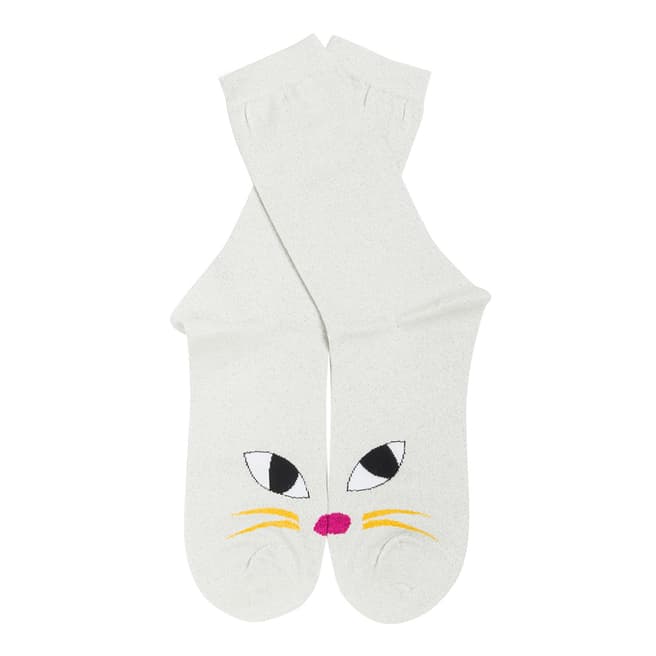 Lulu Guinness Silver Glitter Kooky Cat Ankle Socks
