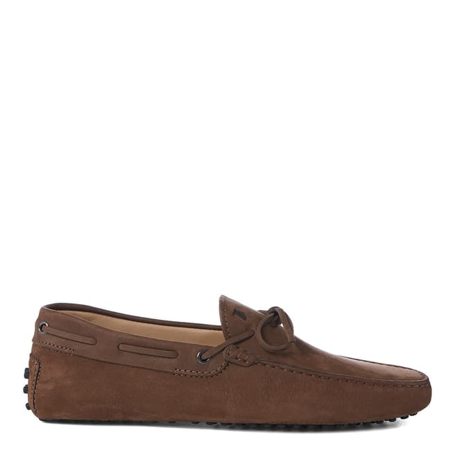 Tod's Tobacco Nubuck Gommini Lace Loafers