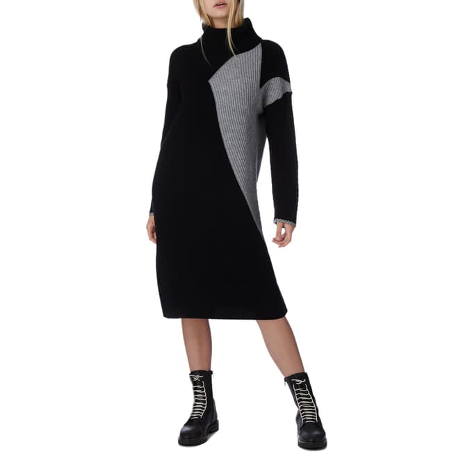 N°· Eleven Black/Grey Cashmere Blend Colour Block Dress