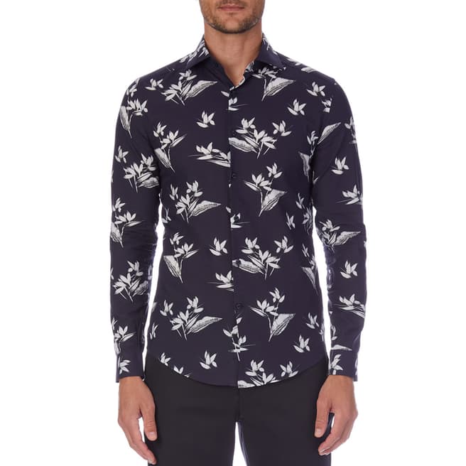 Reiss Navy/Multi Maui Cotton Shirt