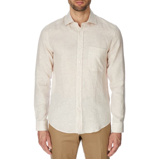 Reiss Beige/White Elba Linen Shirt