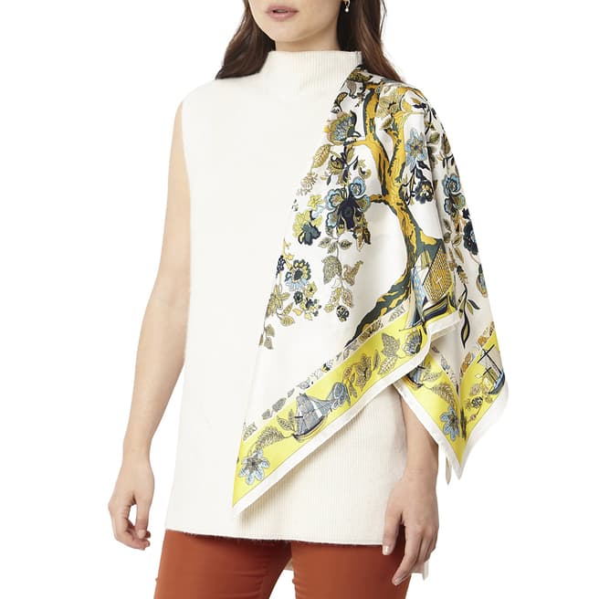 JayLey Collection Yellow Cream Floral Print Silk Blend Scarf