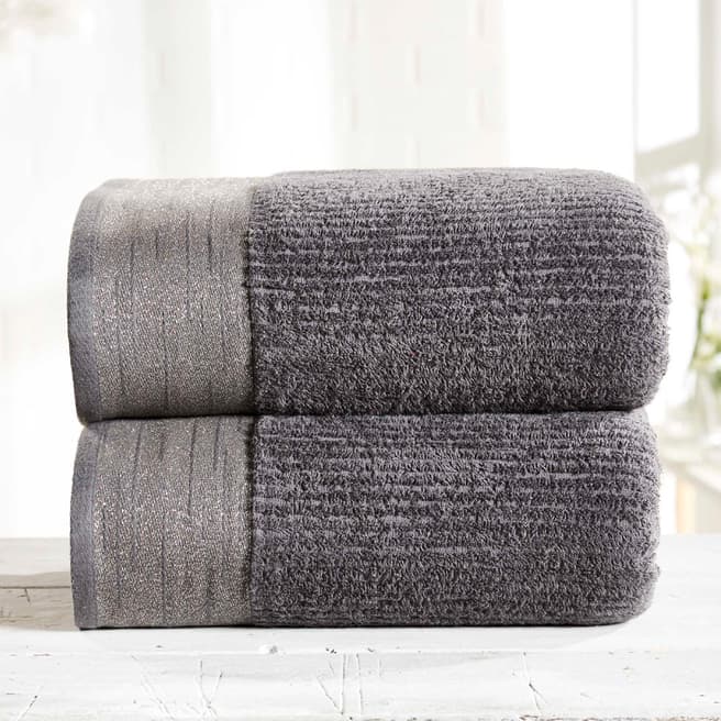 Rapport Mayfair Pair of Bath Sheets, Charcoal/Silver