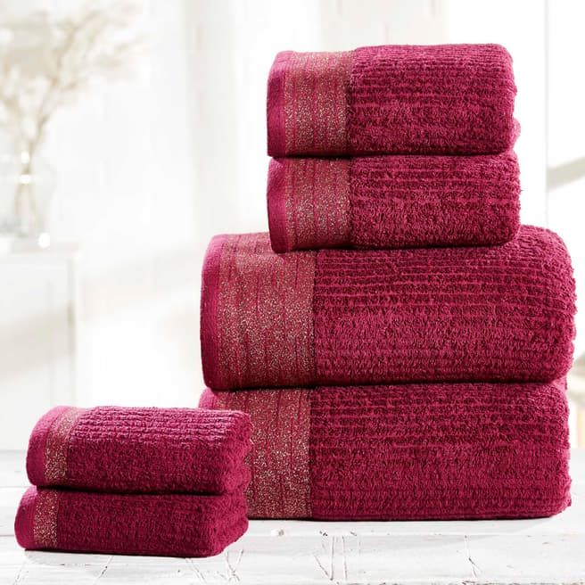Rapport Mayfair Set of 6 Towels, Damson/Gold