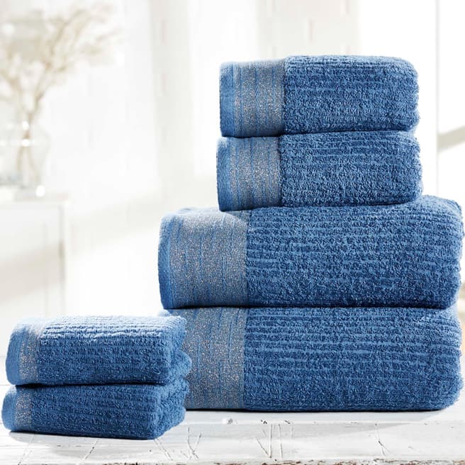 Rapport Mayfair Set of 6 Towels, Denim/Silver