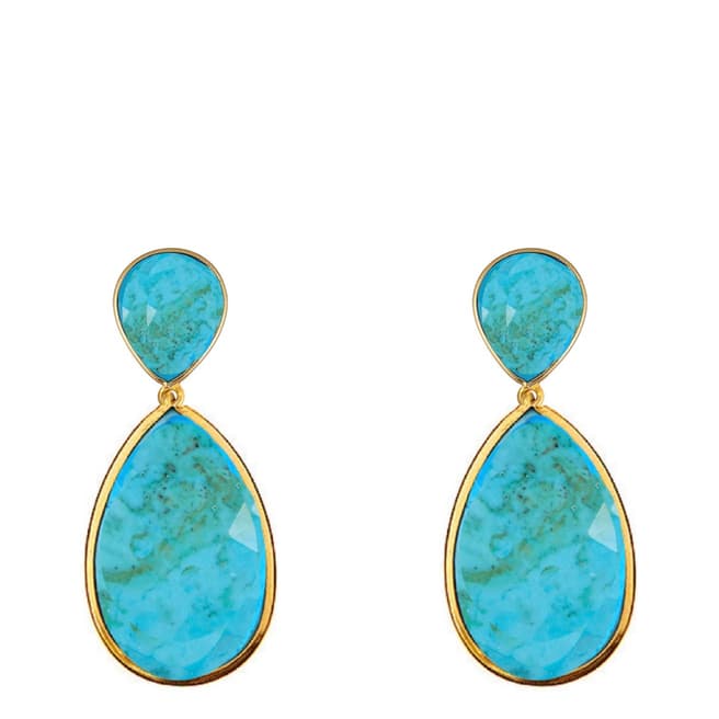 Liv Oliver Turquoise Double Pear Drop Earrings