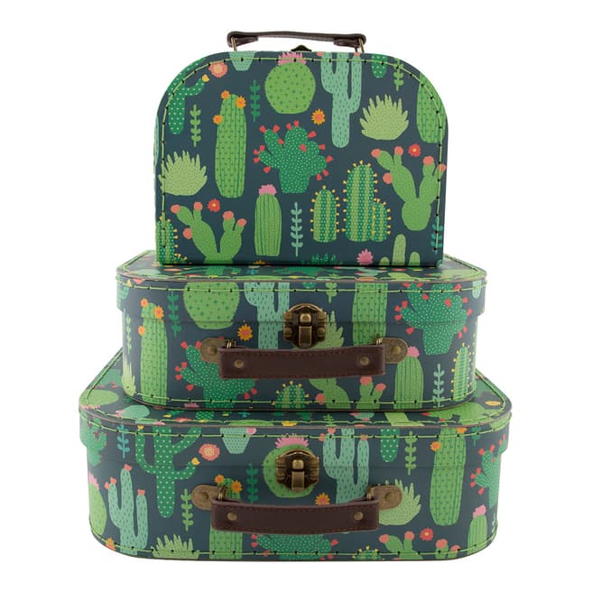 Sass & Belle Se Of 3 Colourful Cactus Suitcases