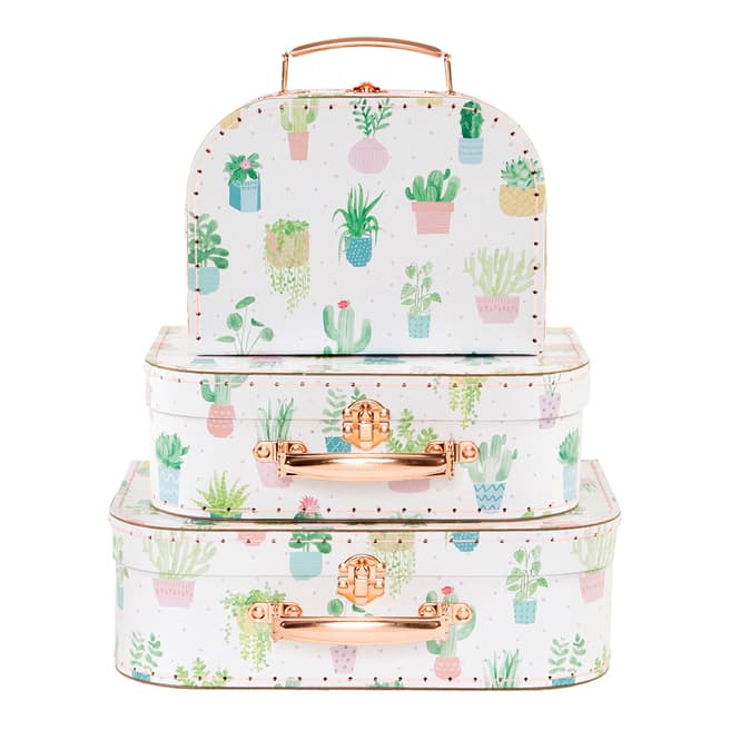 Sass & Belle Set Of 3 Pastel Cactus Suitcases