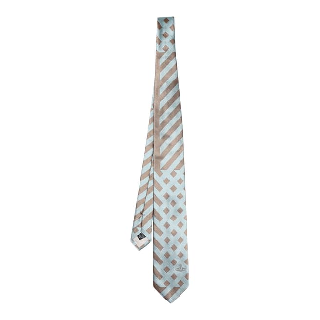 Vivienne Westwood Teal Grey Lattice Stripe Silk Tie