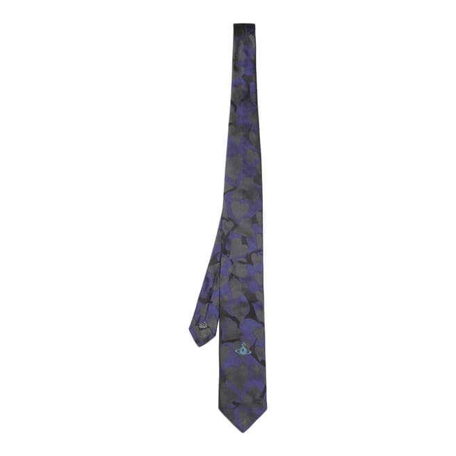 Vivienne Westwood Blue Grey Heart Pattern Silk Tie