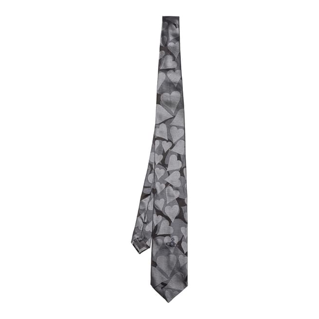 Vivienne Westwood Grey Heart Pattern Silk Tie