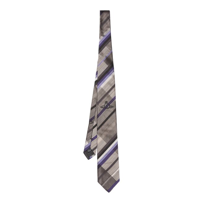 Vivienne Westwood Grey Navy Stripe Orb Silk Tie