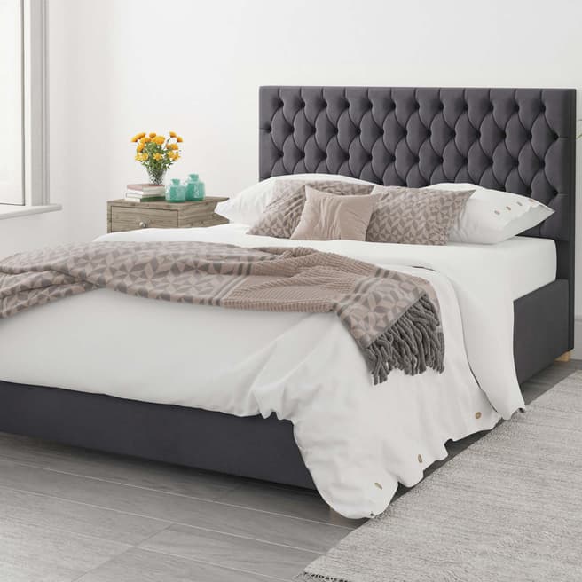 Aspire Furniture Monroe Plush Velvet Upholstered Ottoman Bed - Steel - Double (4'6)