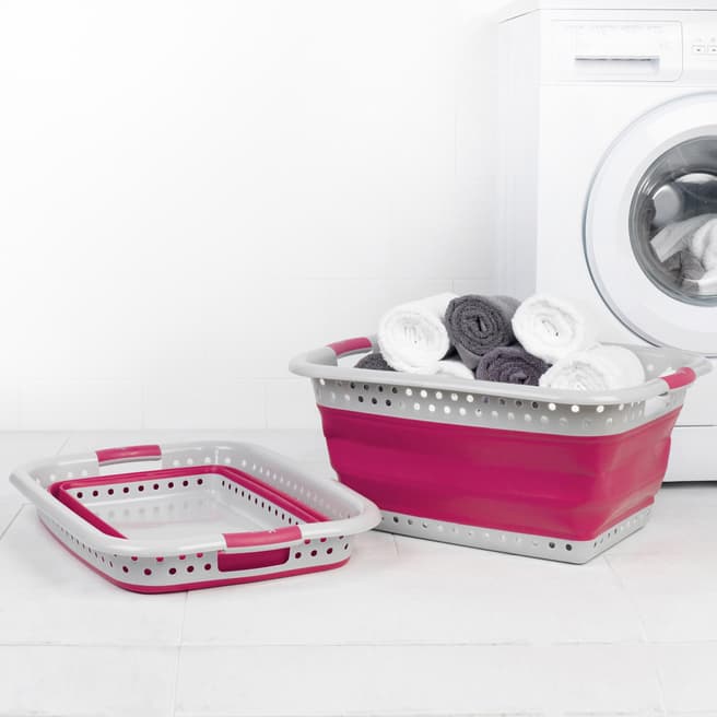 Kleeneze Pink Foldable Laundry Basket