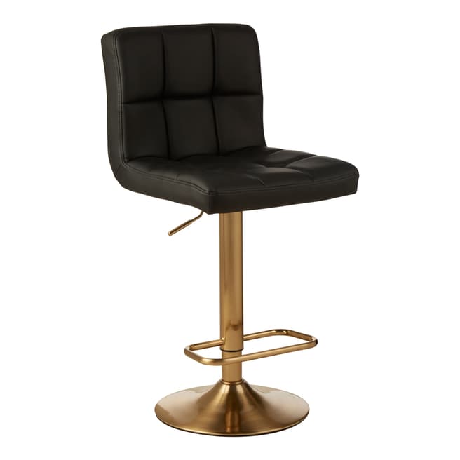 Fifty Five South Baina Quilted Bar Stool, Black Faux Leather, Gold Finish Base