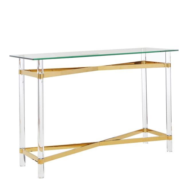 Fifty Five South Clarence Console Table, Acrylic / Glass / Gold Metal, Acrylic