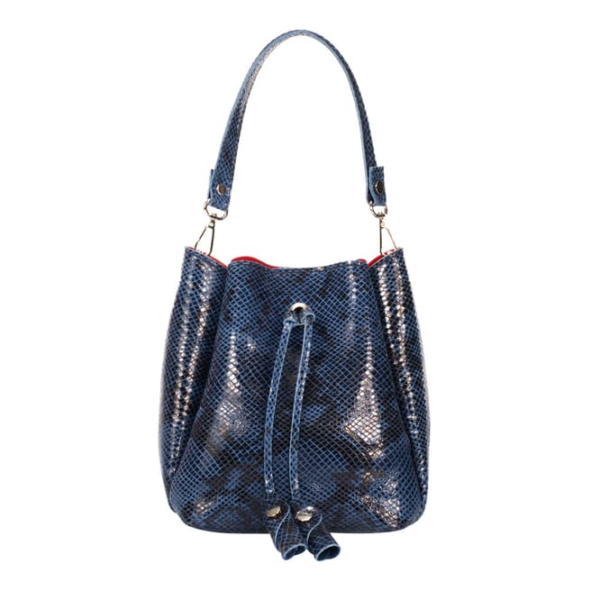 Giulia Massari Blue Snake Print Leather Bucket Bag