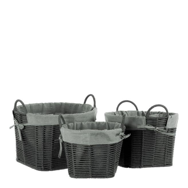Premier Housewares Lida Storage Baskets, Cotton Rope / Fabric / Metal Wire, Set of 3