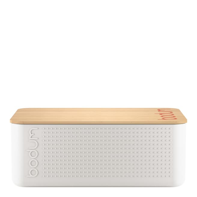 Bodum Large White Bread Box With Bamboo Lid, 36cm