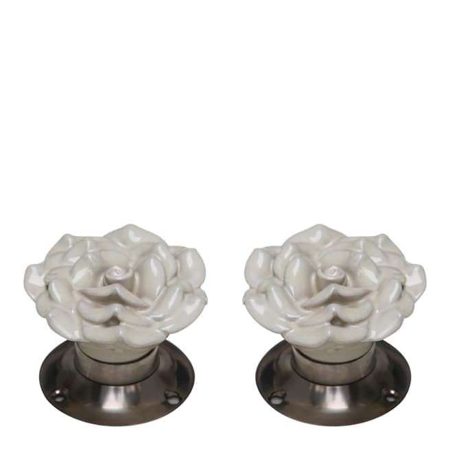Bombay Duck Pair Vintage Rose Ceramic Turning Doorknobs Cream
