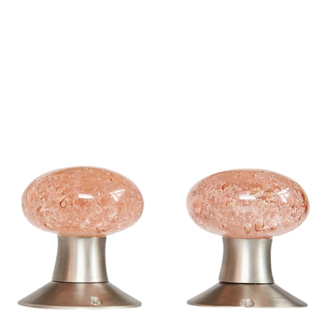 Bombay Duck Pair of Pink Bubbled Glass Ball Turning Knobs