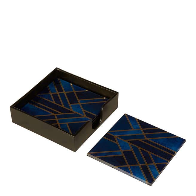 Fifty Five South Celina Deco Set of 4 Blue / Gold Coasters