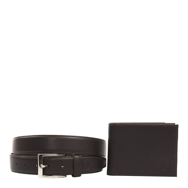Trussardi Men's Dark Brown Trussardi Wallet and Belt Gift Set