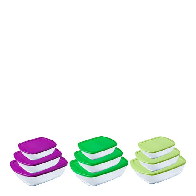 Pyrex 3 Piece COOK&STORE Colour Mix Set (Green, Plum & Light Green)