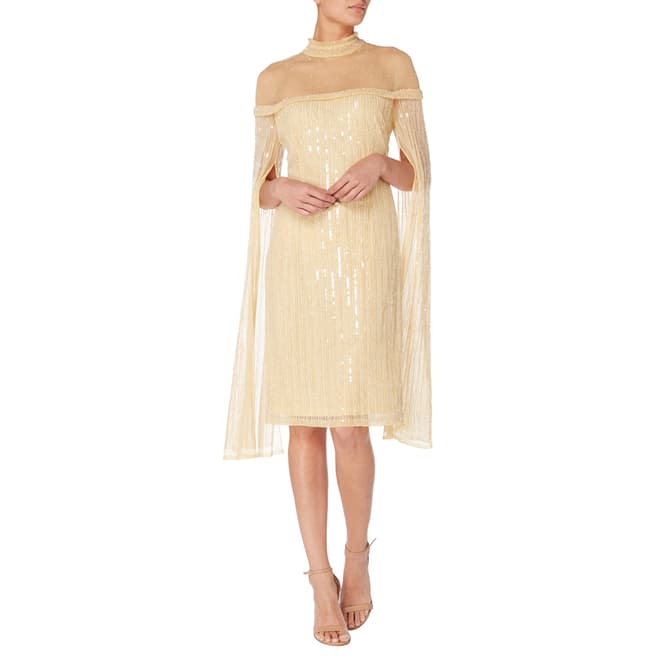 Raishma Gold Sequin Dress with Statement Sleeves