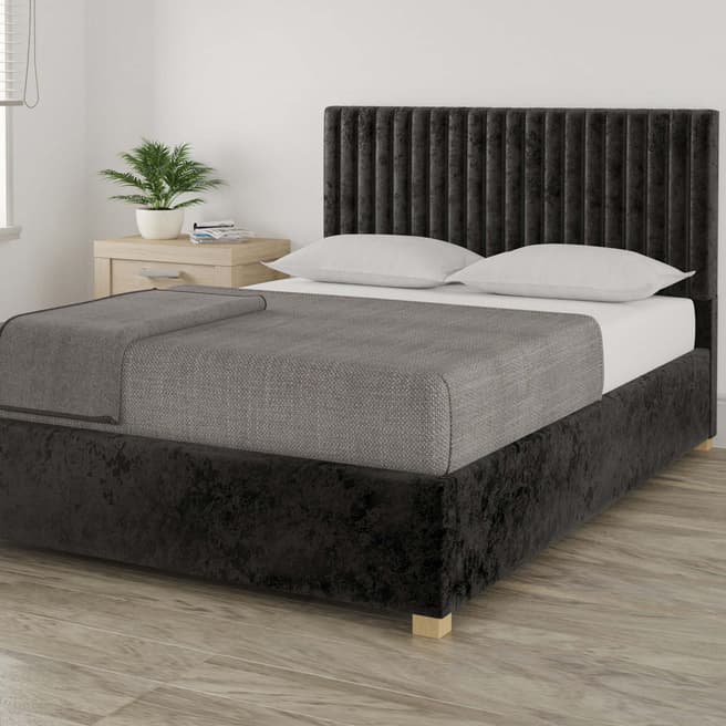 Aspire Furniture Piccadilly Crushed Velvet Upholstered Ottoman Bed - Small Double (4') - Black