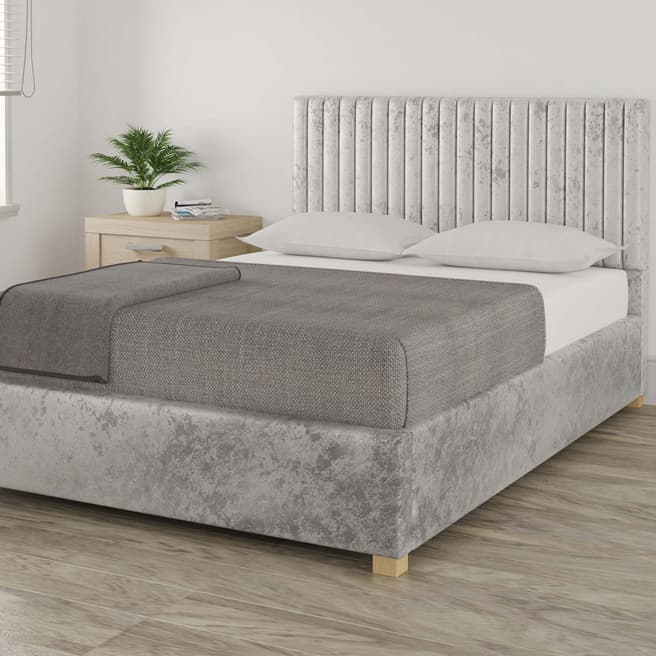 Aspire Furniture Piccadilly Crushed Velvet Upholstered Ottoman Bed - Double (4'6) - Silver