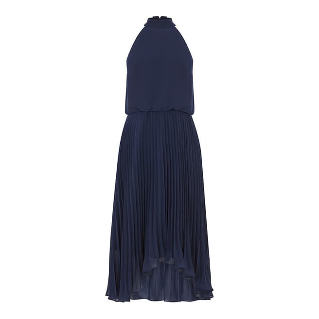 Oasis Navy Chiffon Pleated Midi Dress
