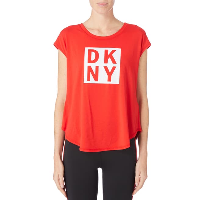 DKNY Red Sleeveless Drop Out Logo Tee