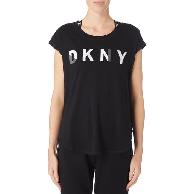 DKNY Black Sleeveless Rubber Logo Tee