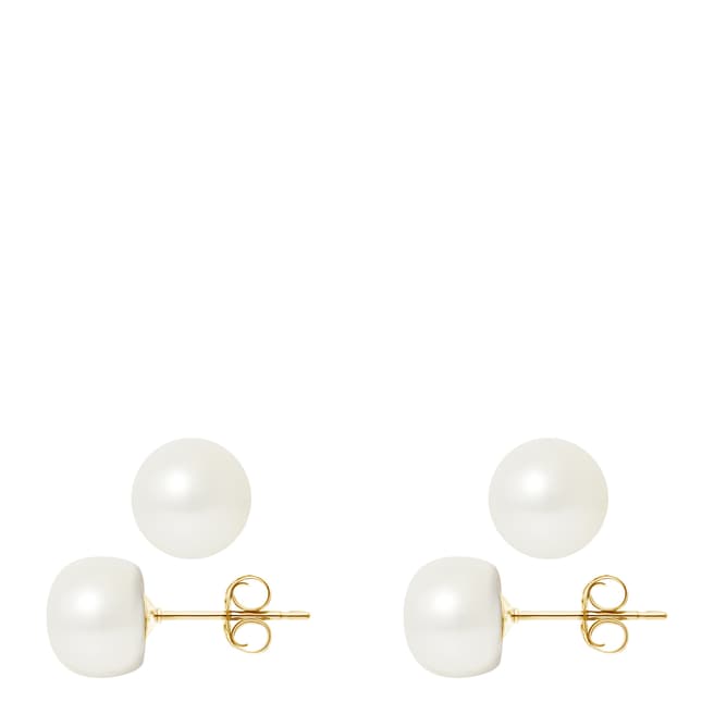 Just Pearl Natural White Yellow Pearl Earrings 9-10mm