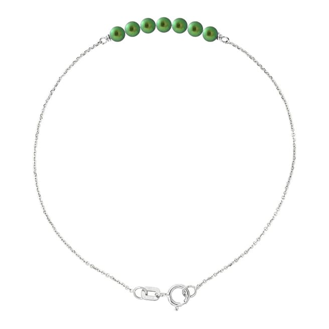 Just Pearl Green Malachite 7 Round Pearl Bracelet 3-4mm