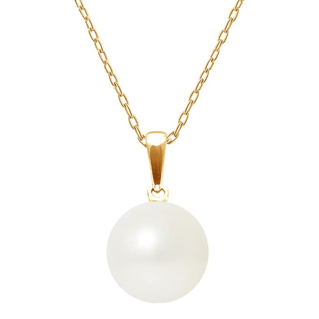 Just Pearl Natural White Yellow Gold Button Pearl Pendant Locket 9-10mm