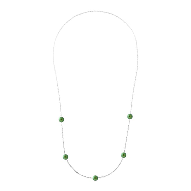Just Pearl Green Malachite Long Round Pearl Necklace 9-10mm